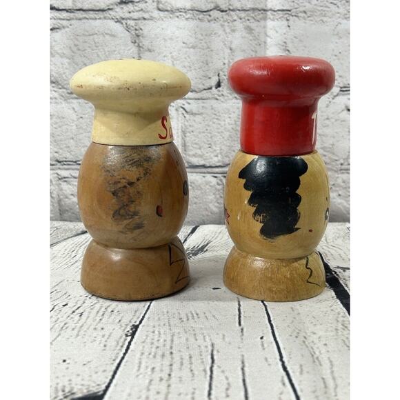 VTG Wooden Chef's Peppe’ & Salt Salt & Pepper Shakers Lookout Mountain - Picture 3 of 8